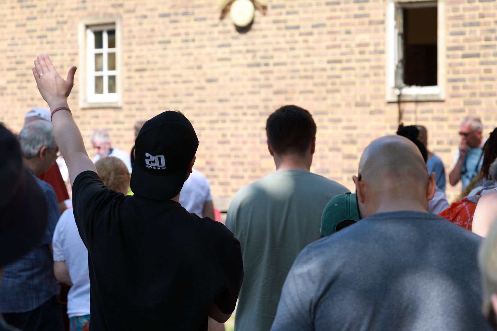 Gathered outside the building