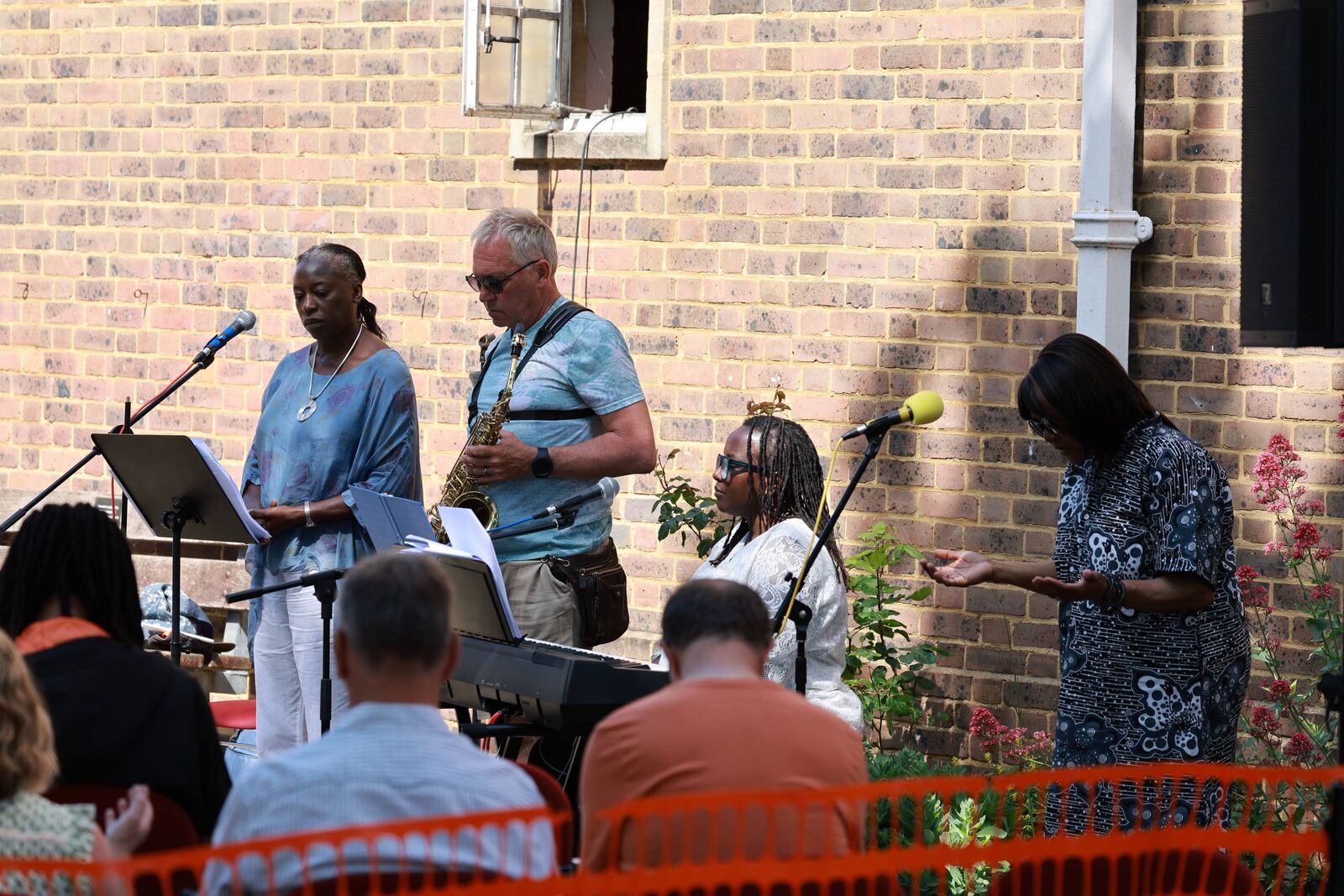 The band playing outside at the summer fair